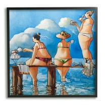 Stupell Whimsical Summer Beach Ladies Landscape Painting Black Framed Art Print Wall Art