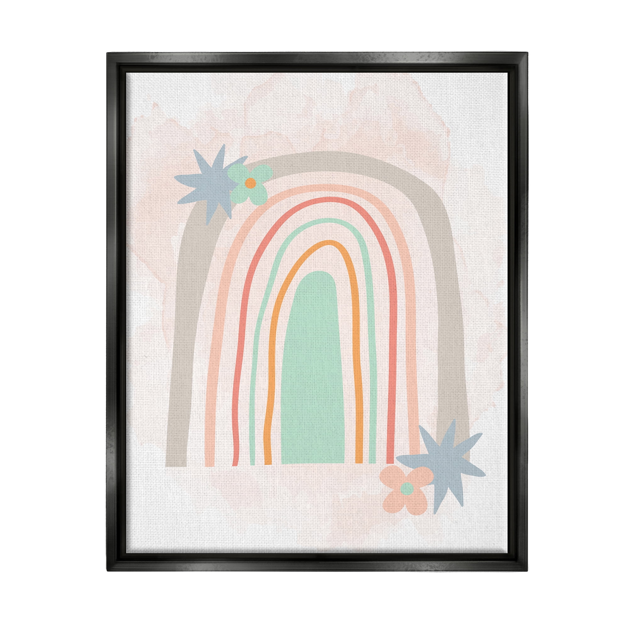 Stupell Whimsical Wavy Rainbow Star Shapes Landscape Painting Black Floater Framed Art Print Wall Art