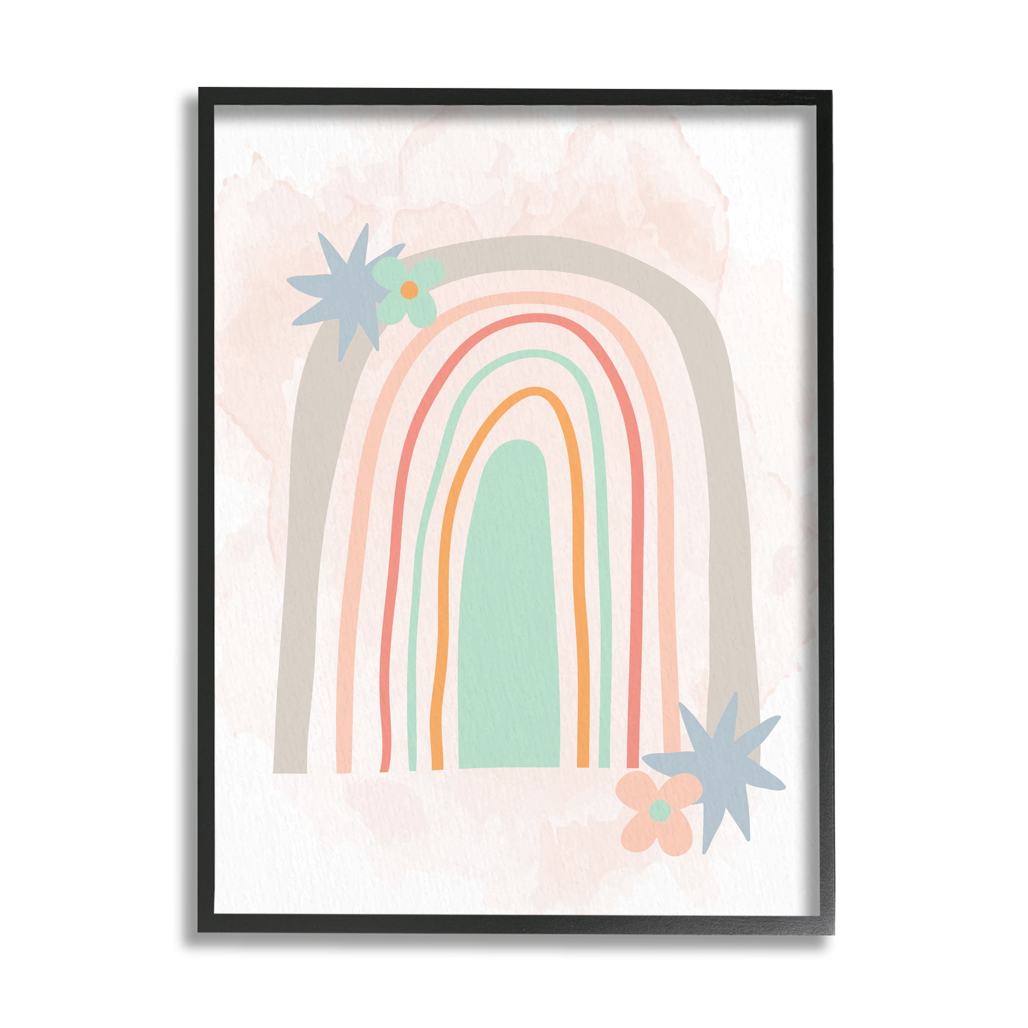 Stupell Whimsical Wavy Rainbow Star Shapes Landscape Painting Black Framed Art Print Wall Art