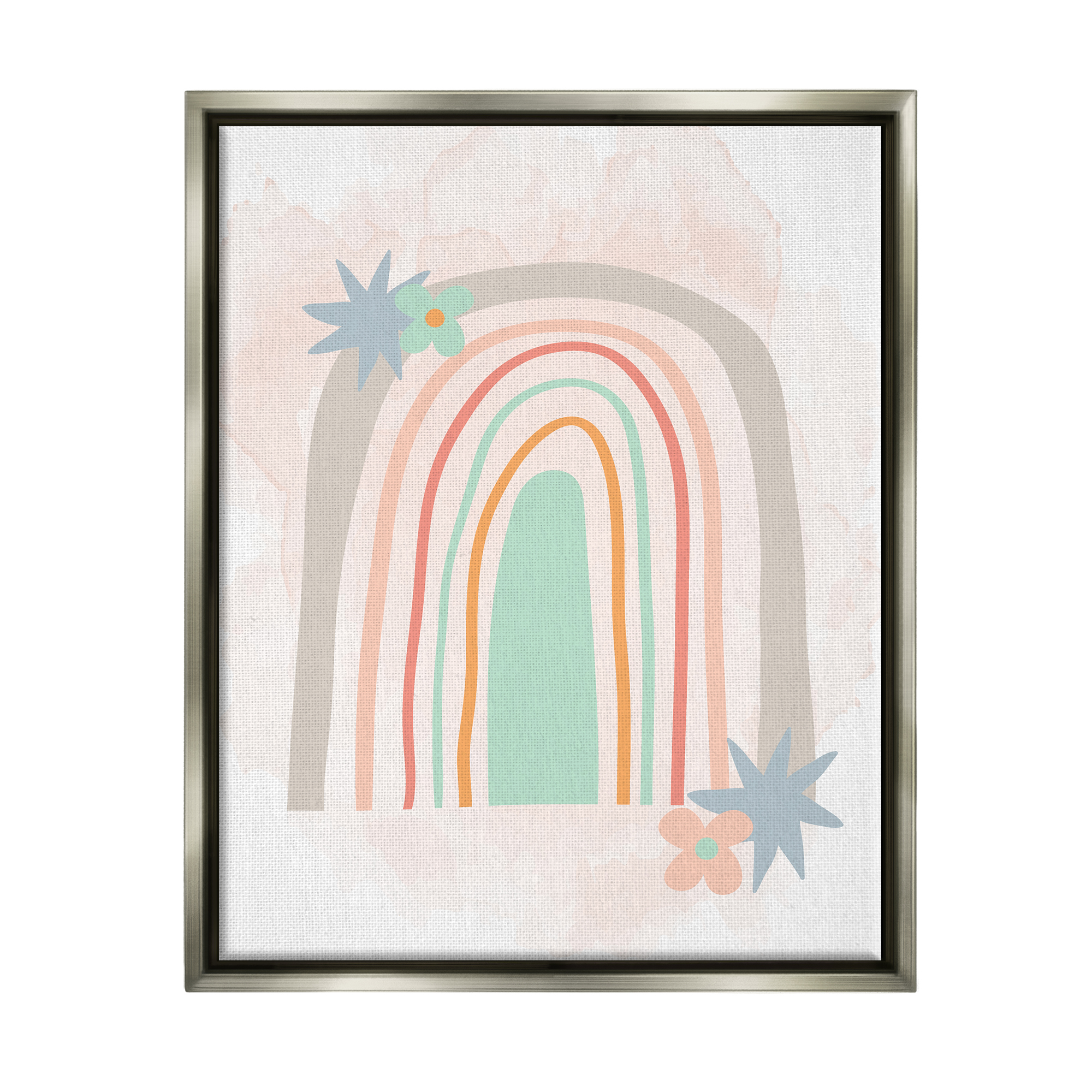 Stupell Whimsical Wavy Rainbow Star Shapes Landscape Painting Gray Floater Framed Art Print Wall Art