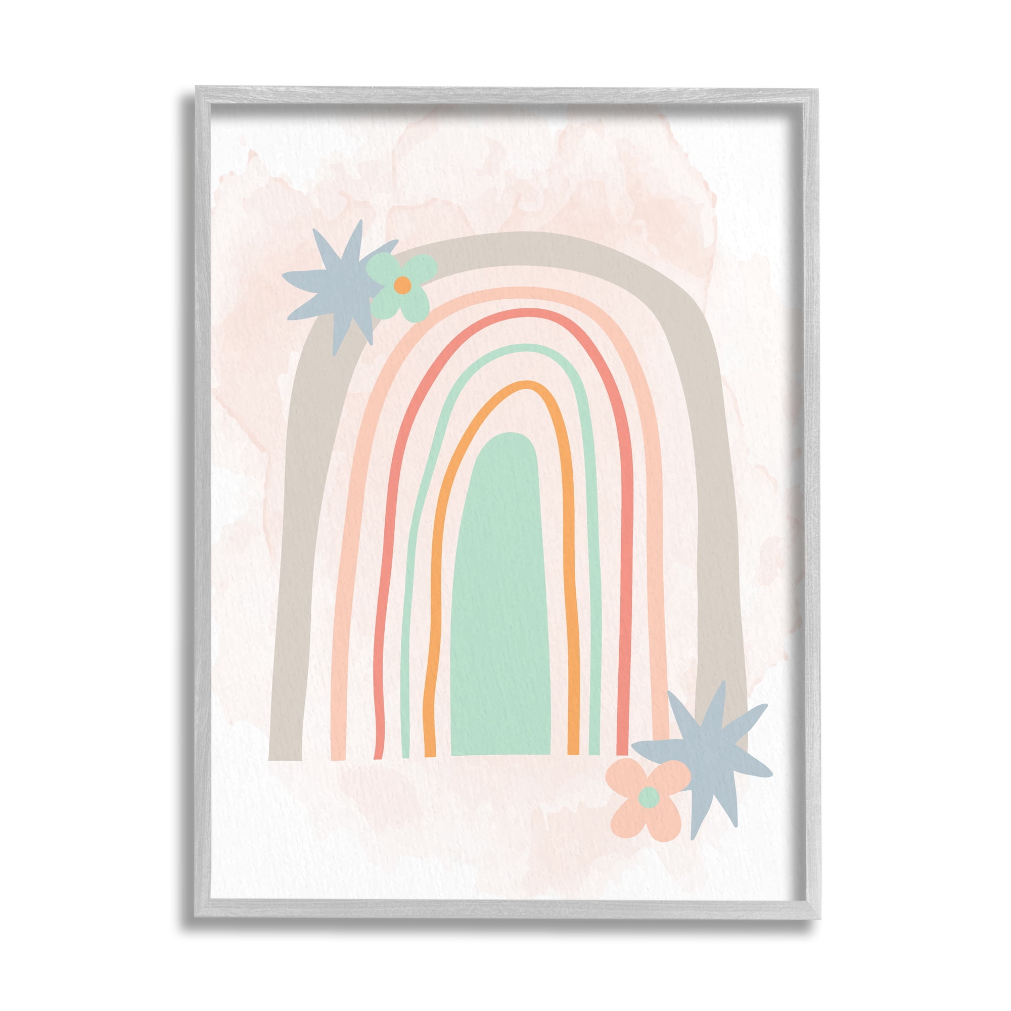 Stupell Whimsical Wavy Rainbow Star Shapes Landscape Painting Gray Framed Art Print Wall Art