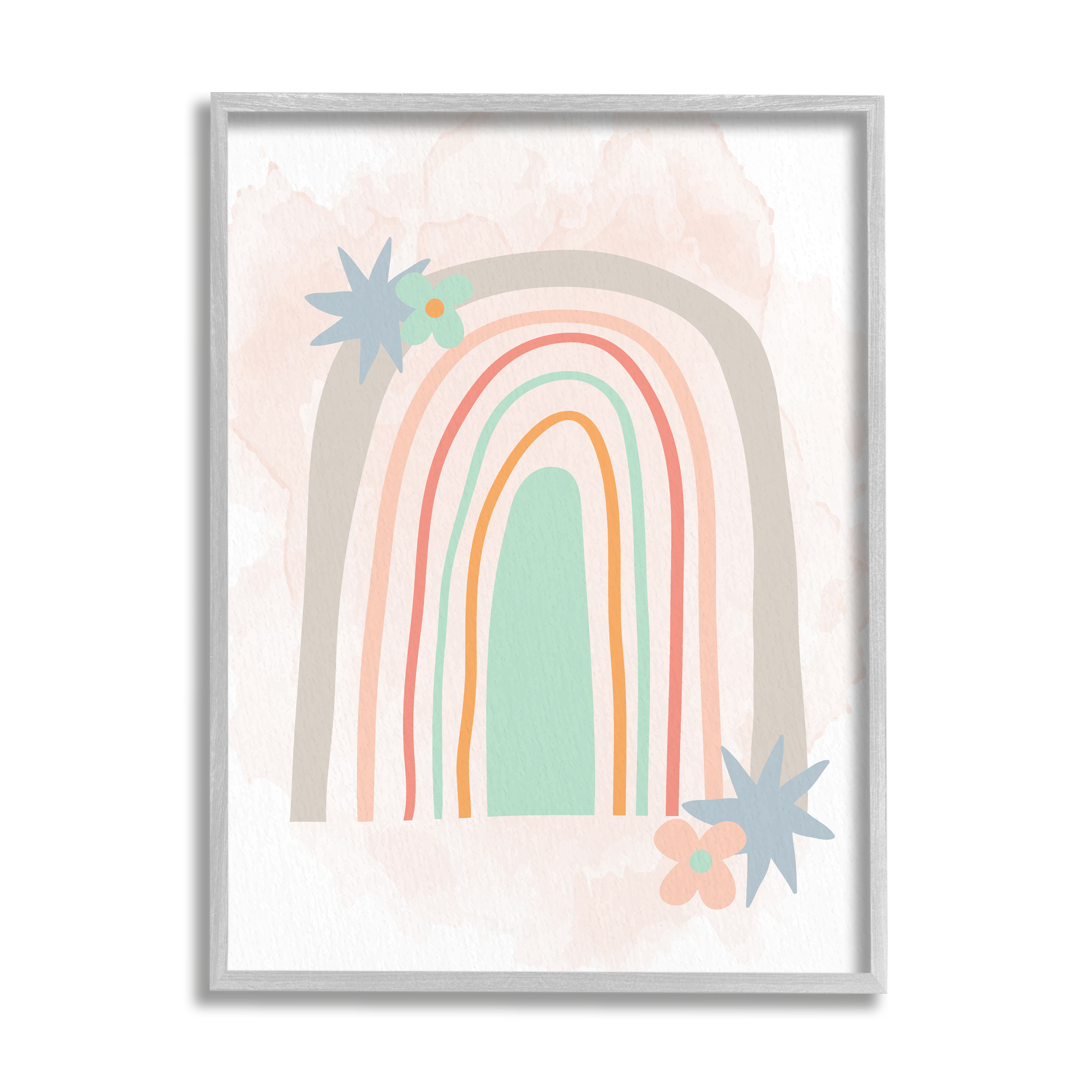 Stupell Whimsical Wavy Rainbow Star Shapes Landscape Painting Gray Framed Art Print Wall Art