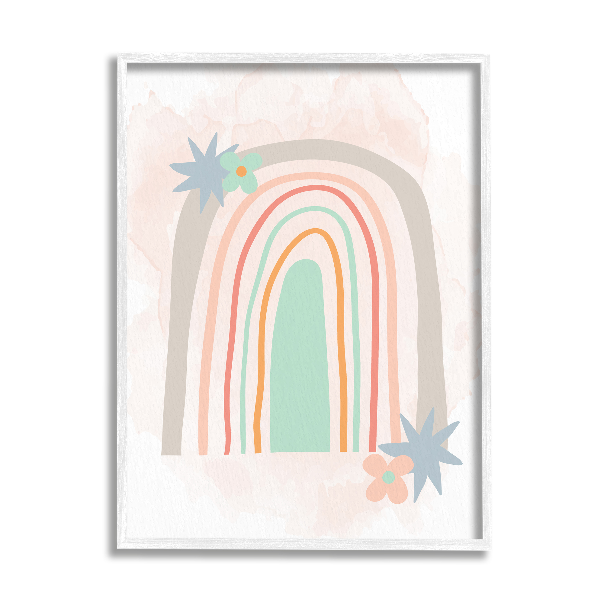 Stupell Whimsical Wavy Rainbow Star Shapes Landscape Painting White Framed Art Print Wall Art