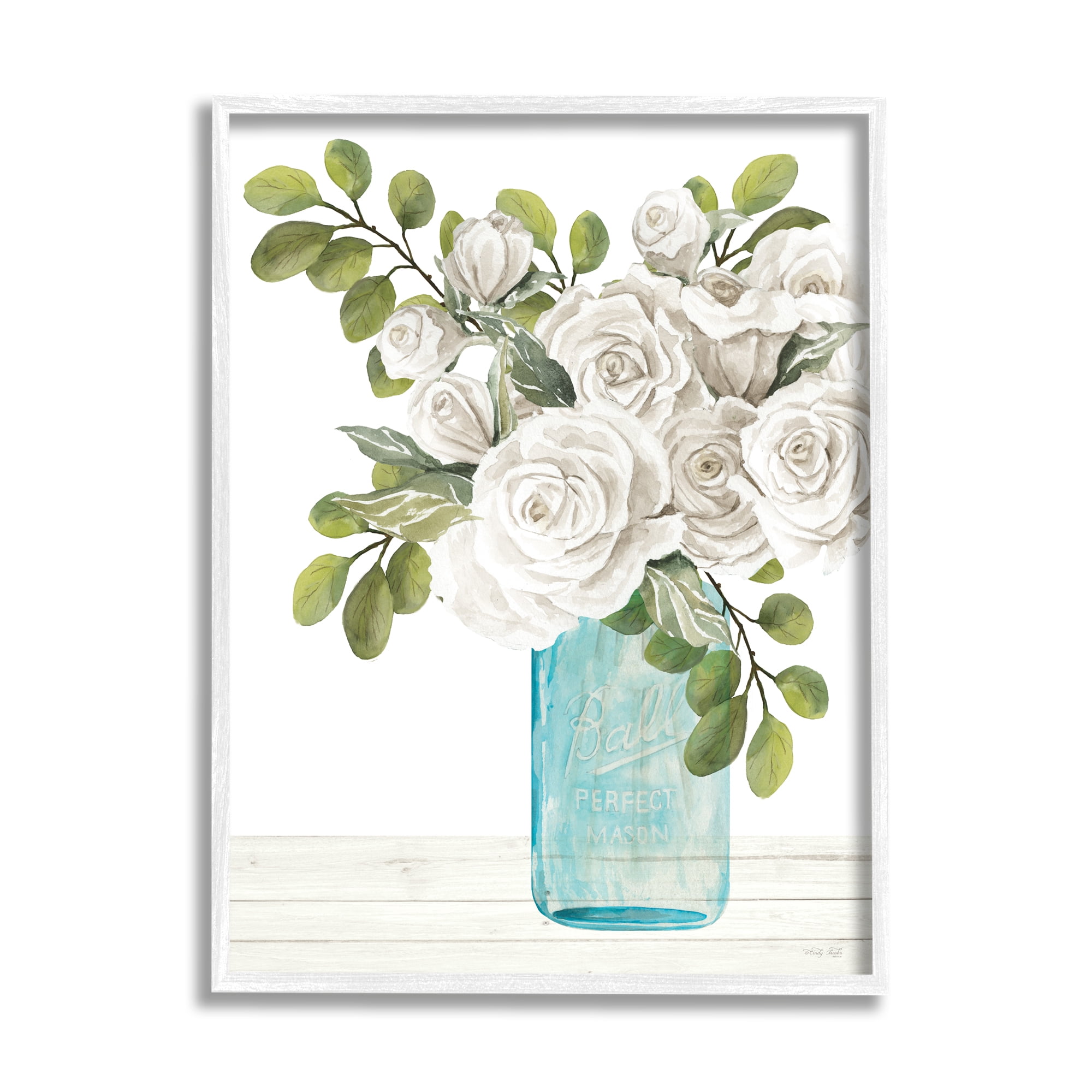 Stupell White Blossoms Country Jar Botanical & Floral Painting White Framed Art Print Wall Art