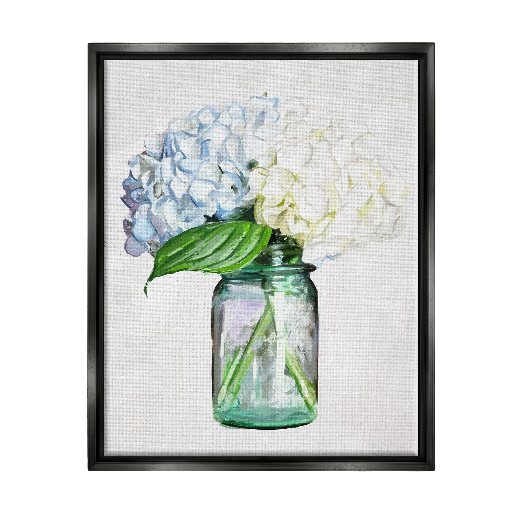 Stupell White Blue Hydrangea Jar Bouquet Botanical & Floral Painting Black Floater Framed Art Print Wall Art