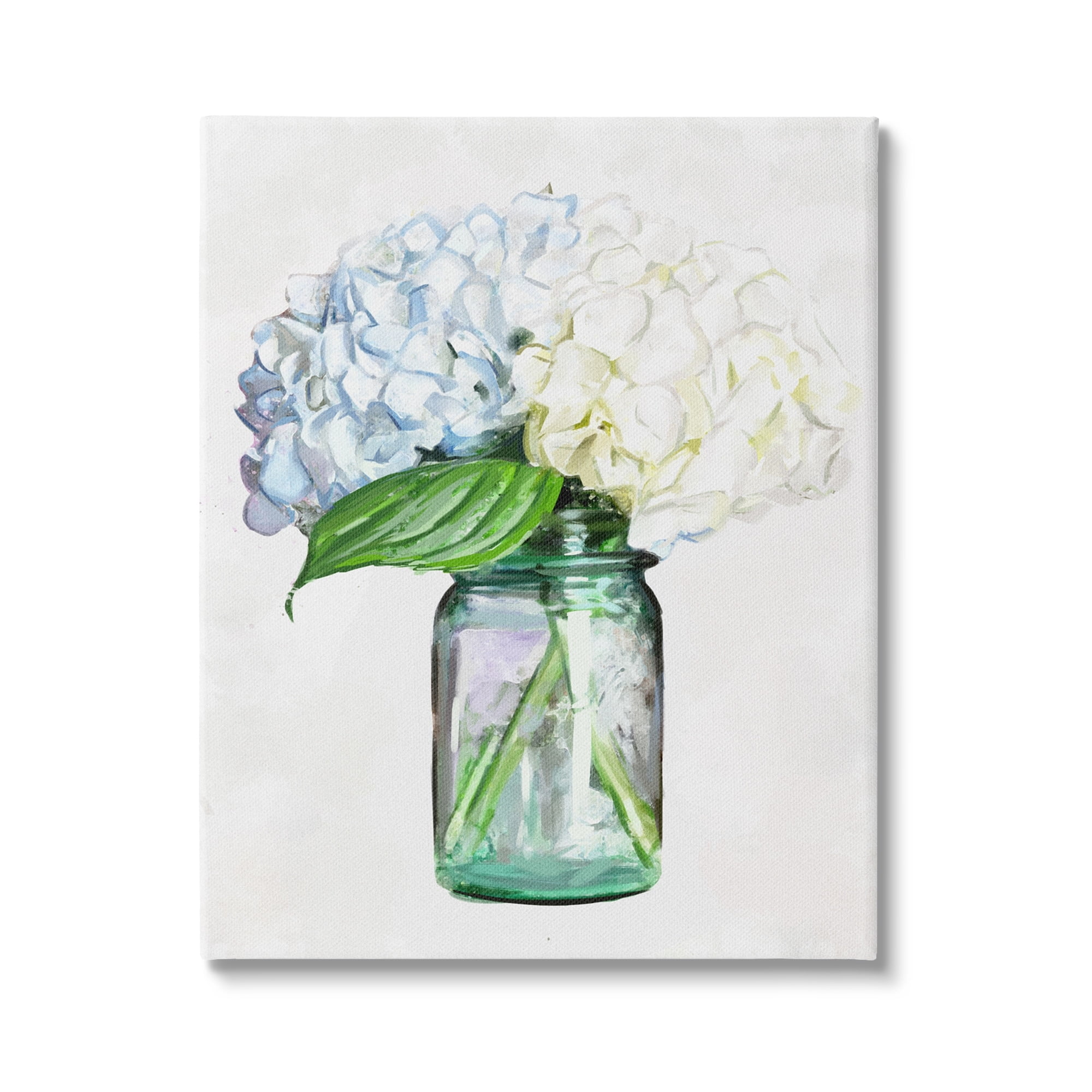 Stupell White Blue Hydrangea Jar Bouquet Botanical & Floral Painting Gallery Wrapped Canvas Print Wall Art