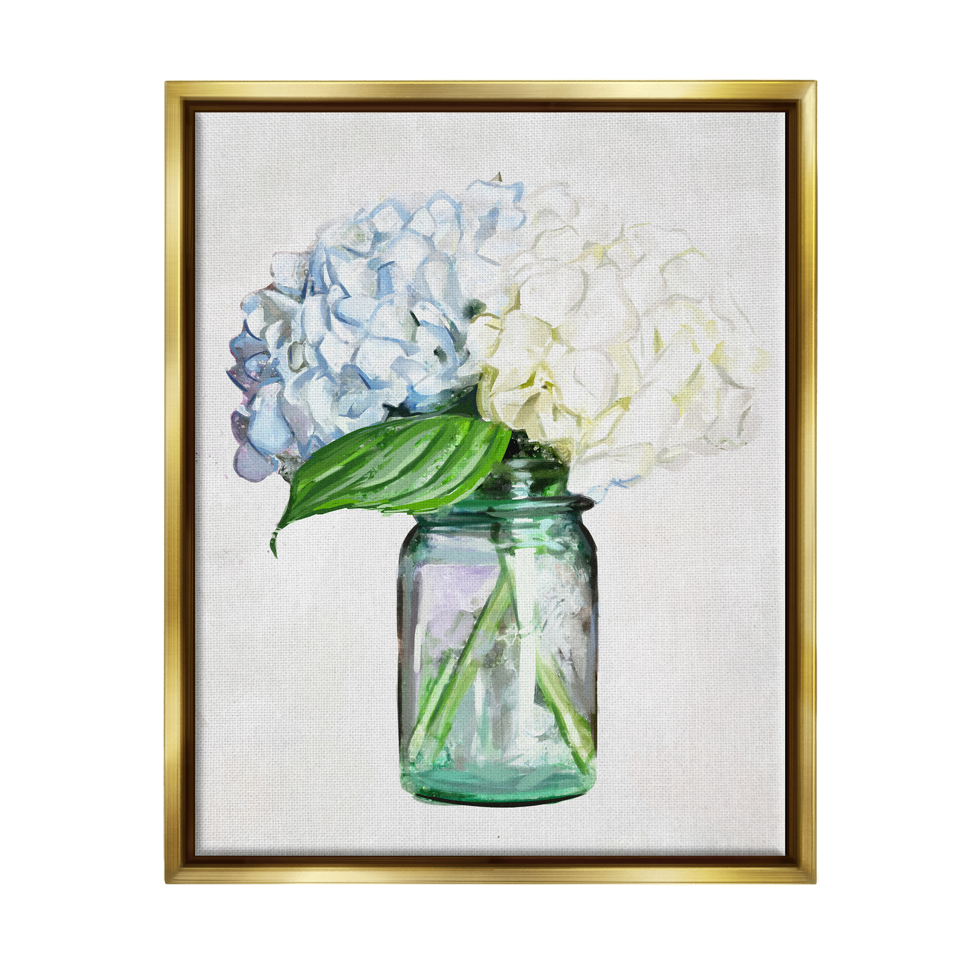 Stupell White Blue Hydrangea Jar Bouquet Botanical & Floral Painting Gold Floater Framed Art Print Wall Art