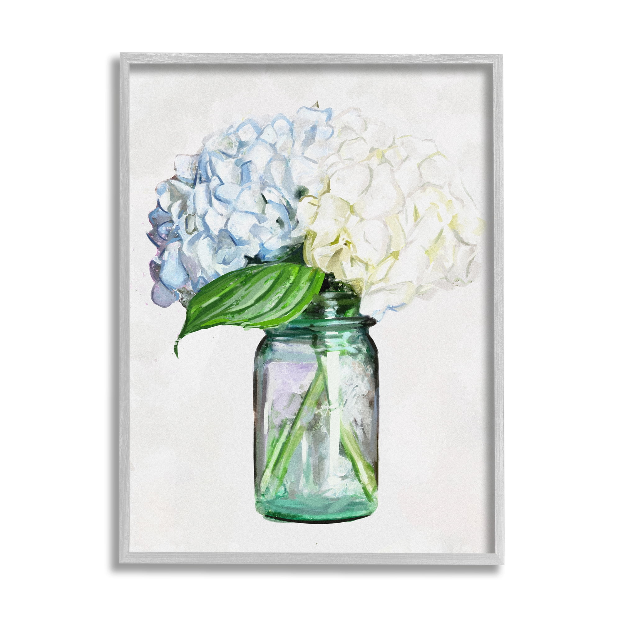 Stupell White Blue Hydrangea Jar Bouquet Botanical & Floral Painting Gray Framed Art Print Wall Art