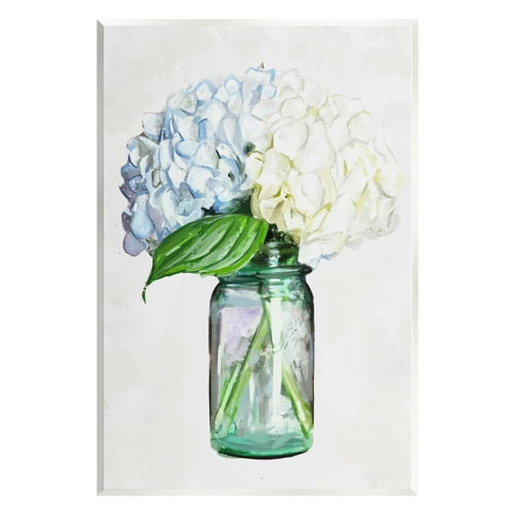 Stupell White Blue Hydrangea Jar Bouquet Botanical & Floral Painting Wall Plaque Unframed Art Print Wall Art