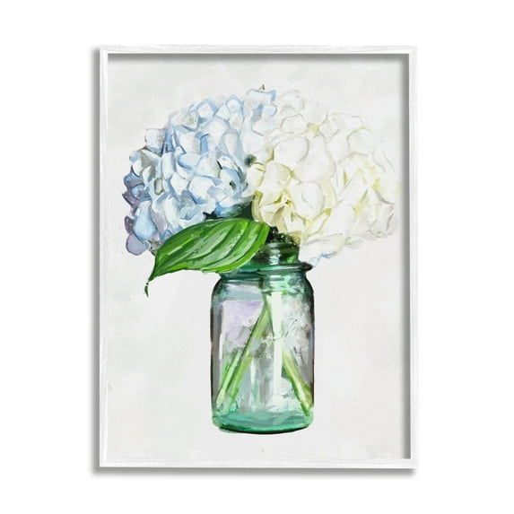 Stupell White Blue Hydrangea Jar Bouquet Botanical & Floral Painting White Framed Art Print Wall Art