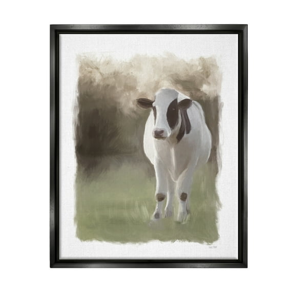 Stupell White Cow Farmhouse Painting Animals & Insects Painting Black Floater Framed Art Print Wall Art