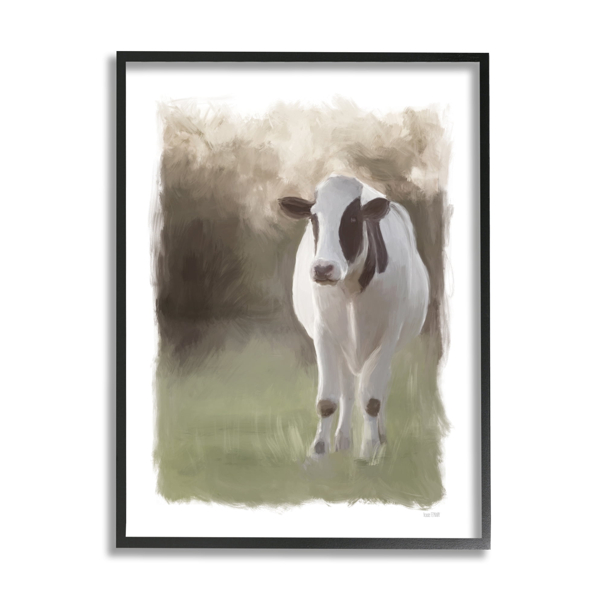 Stupell White Cow Farmhouse Painting Animals & Insects Painting Black Framed Art Print Wall Art