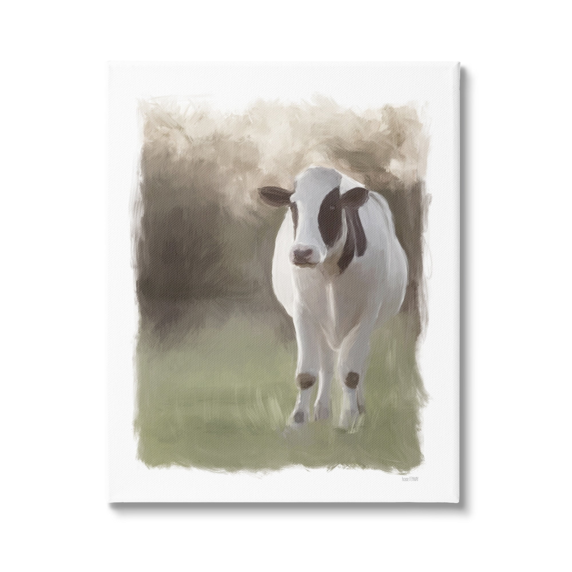 Stupell White Cow Farmhouse Painting Animals & Insects Painting Gallery Wrapped Canvas Print Wall Art