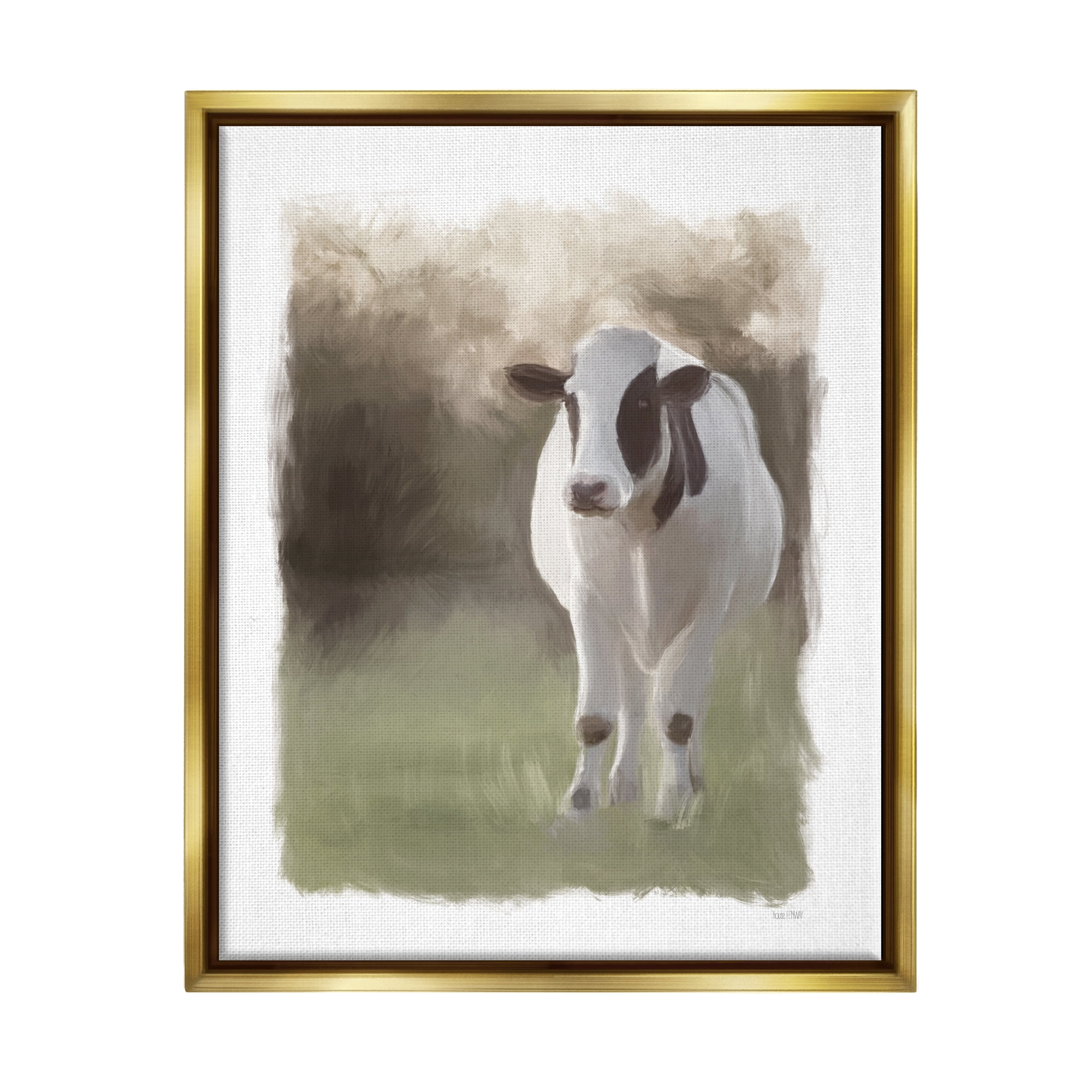 Stupell White Cow Farmhouse Painting Animals & Insects Painting Gold Floater Framed Art Print Wall Art