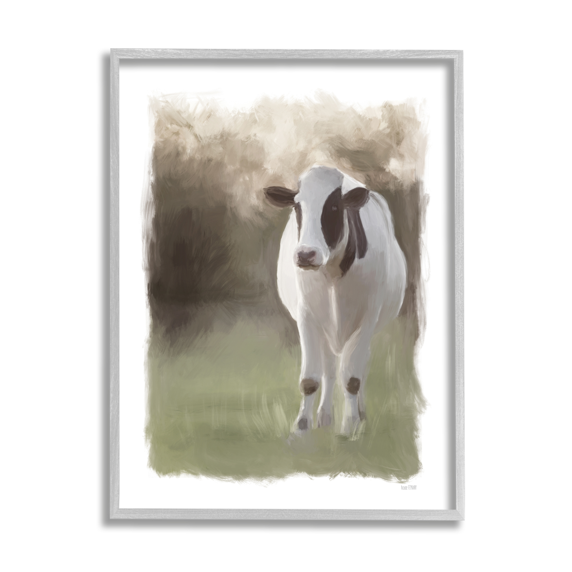 Stupell White Cow Farmhouse Painting Animals & Insects Painting Gray Framed Art Print Wall Art