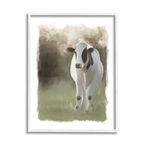 Stupell White Cow Farmhouse Painting Animals & Insects Painting White Framed Art Print Wall Art