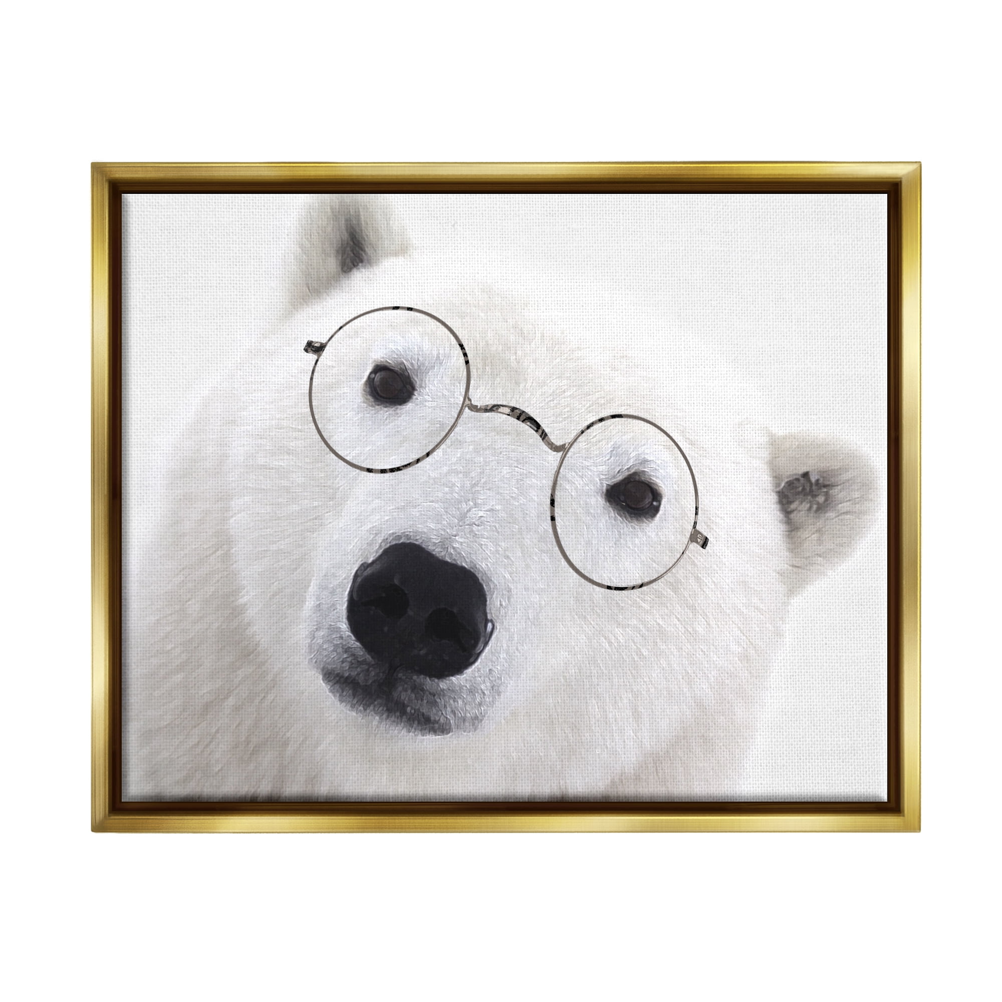 Stupell White Polar Bear Glasses Animal Animals & Insects Painting Gold Floater Framed Art Print Wall Art