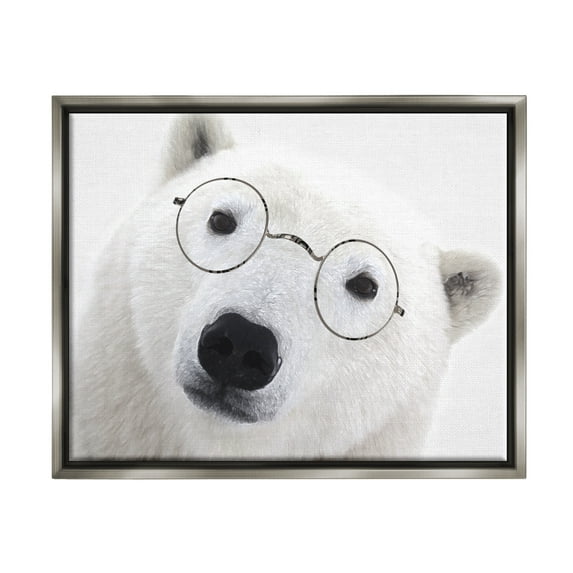 Stupell White Polar Bear Glasses Animal Animals & Insects Painting Gray Floater Framed Art Print Wall Art