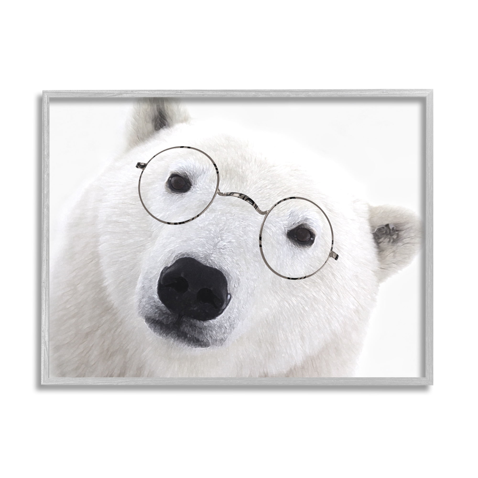 Stupell White Polar Bear Glasses Animal Animals & Insects Painting Gray Framed Art Print Wall Art