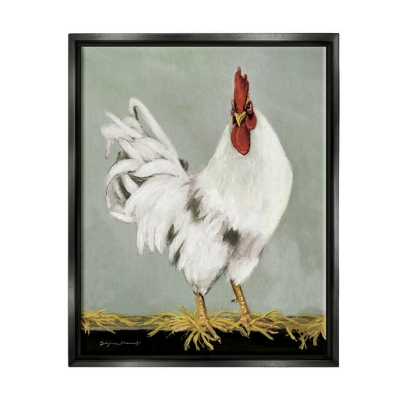 Stupell White Rooster Farmhouse Animal Animals & Insects Painting Black Floater Framed Art Print Wall Art