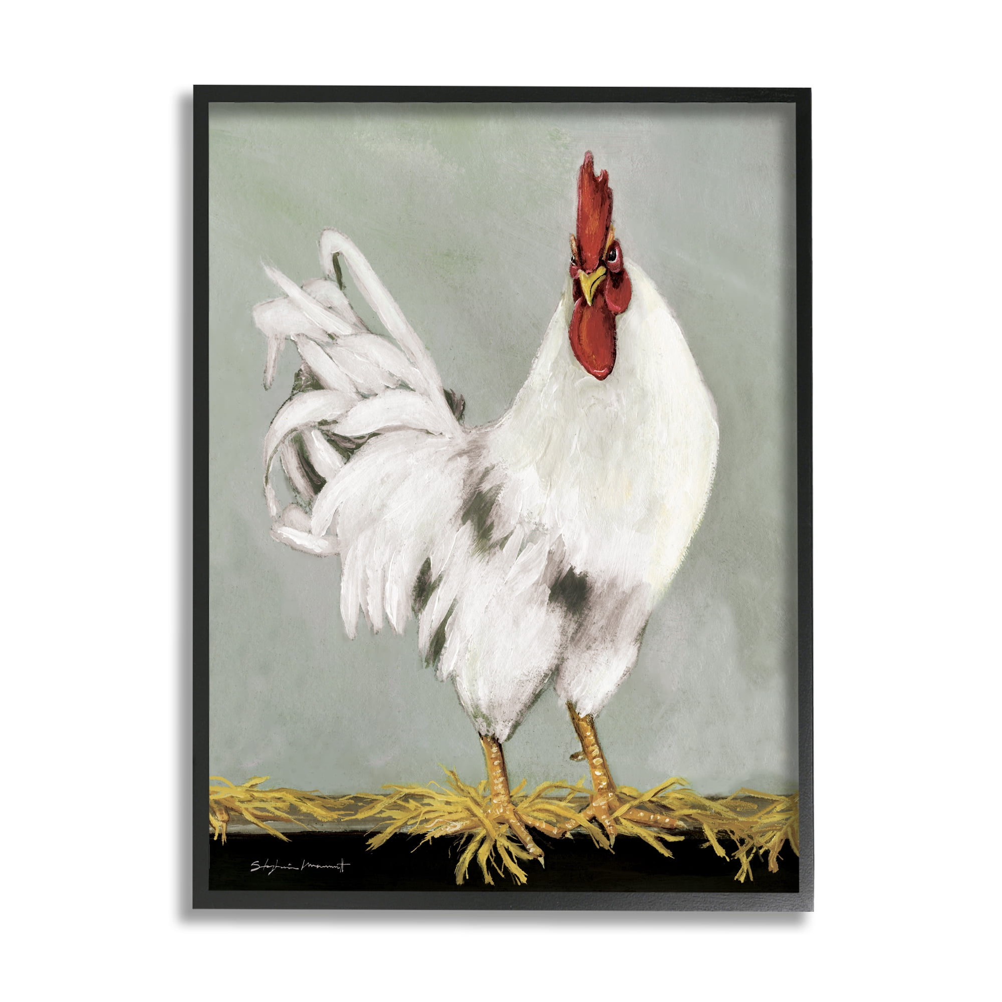 Stupell White Rooster Farmhouse Animal Animals & Insects Painting Black Framed Art Print Wall Art