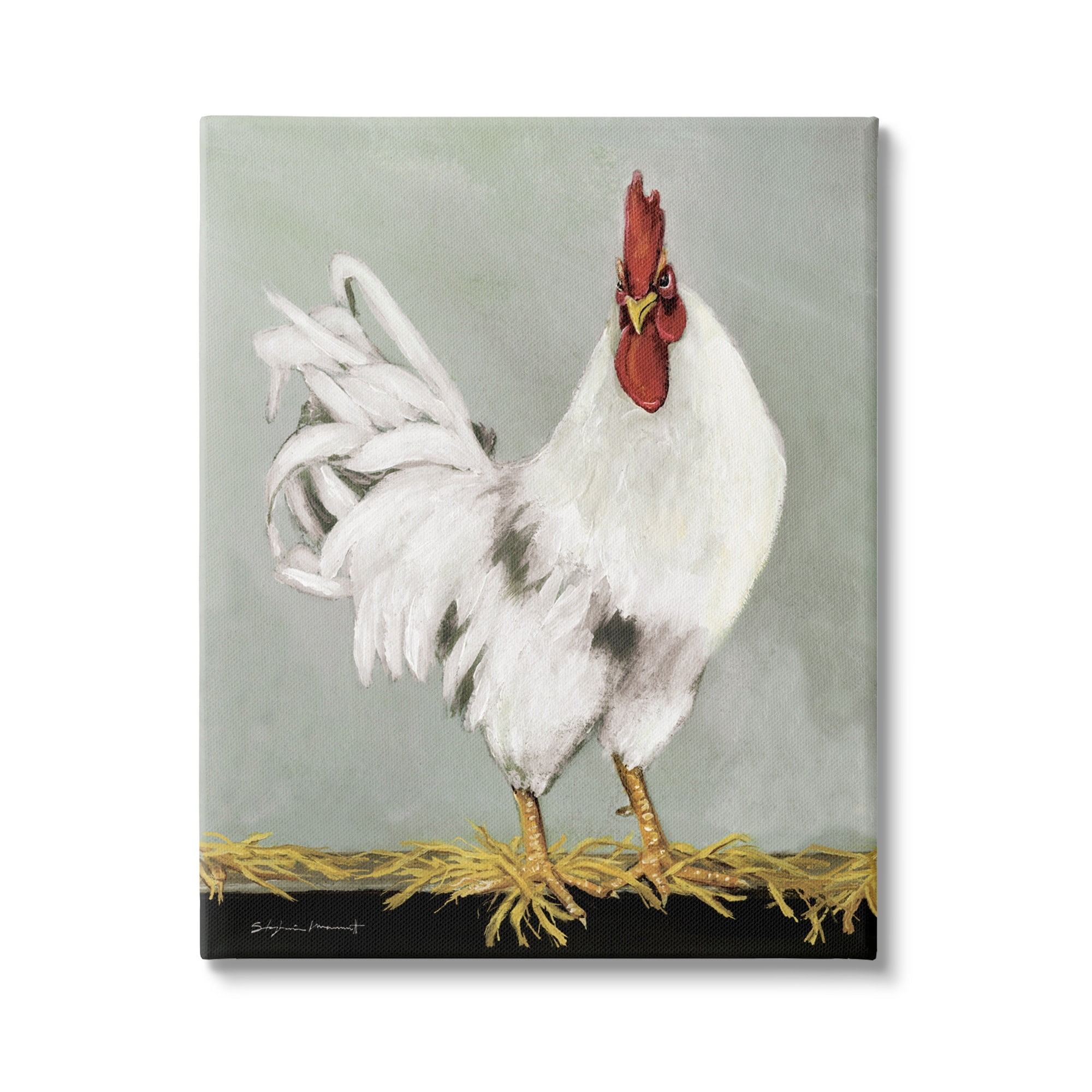 Stupell White Rooster Farmhouse Animal Animals & Insects Painting Gallery Wrapped Canvas Print Wall Art