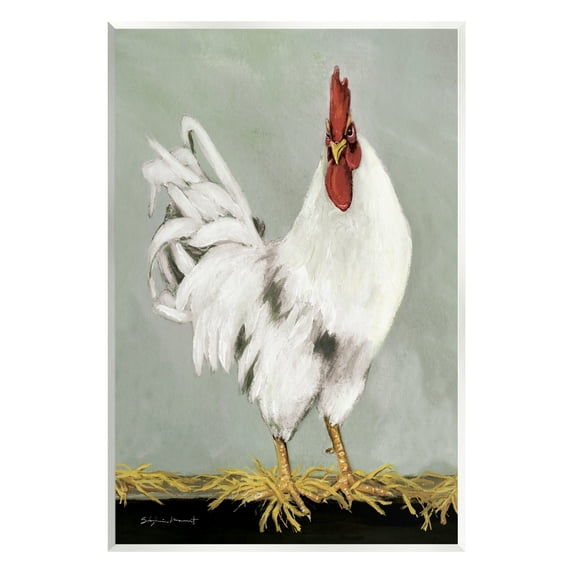 Stupell White Rooster Farmhouse Animal Animals & Insects Painting Wall Plaque Unframed Art Print Wall Art