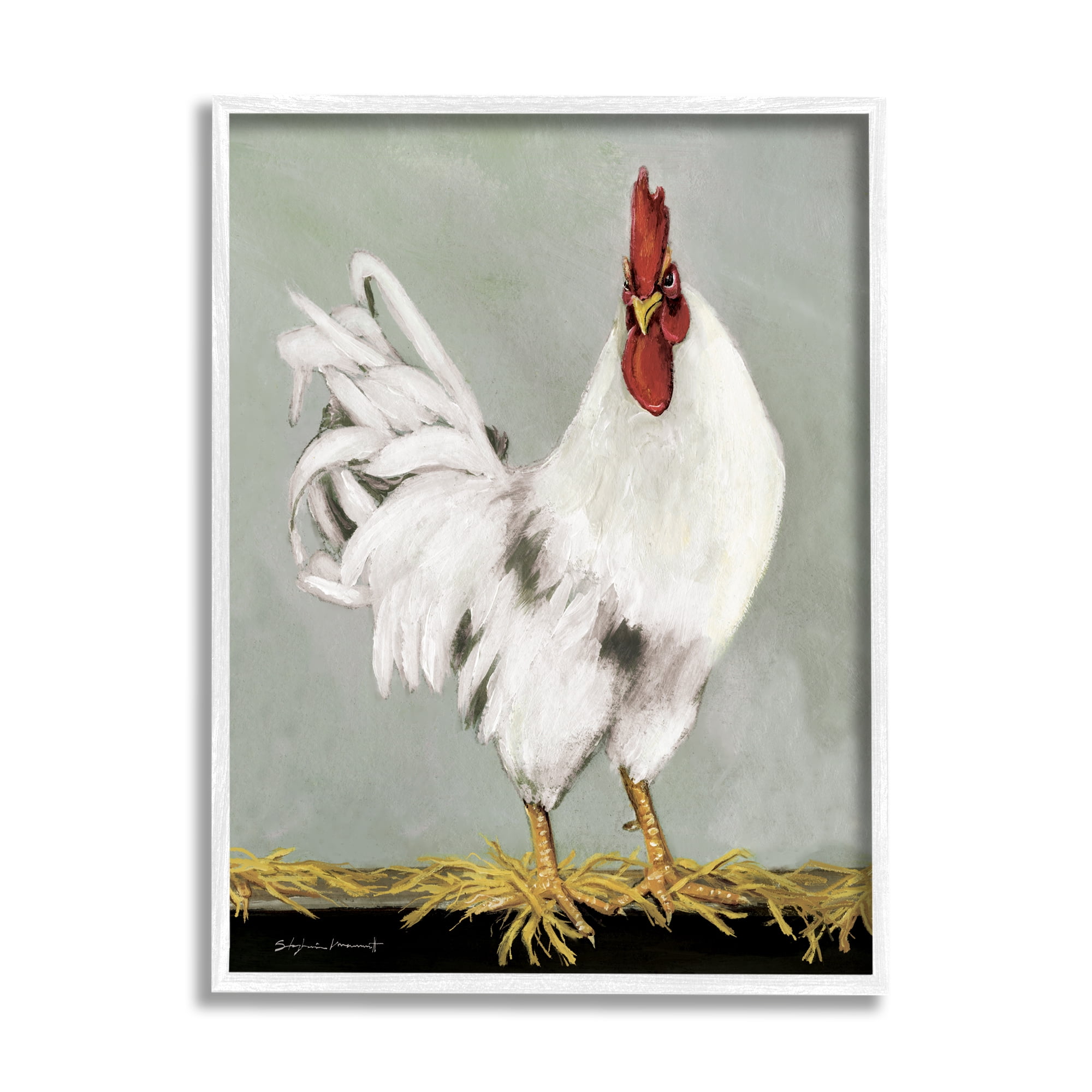 Stupell White Rooster Farmhouse Animal Animals & Insects Painting White Framed Art Print Wall Art