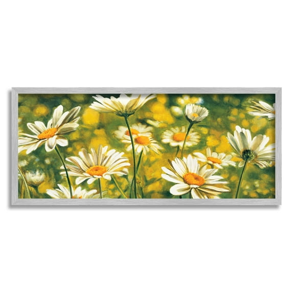 Stupell Wild Daisies Blooming Nature Garden Botanical & Floral Painting Gray Framed Art Print Wall Art