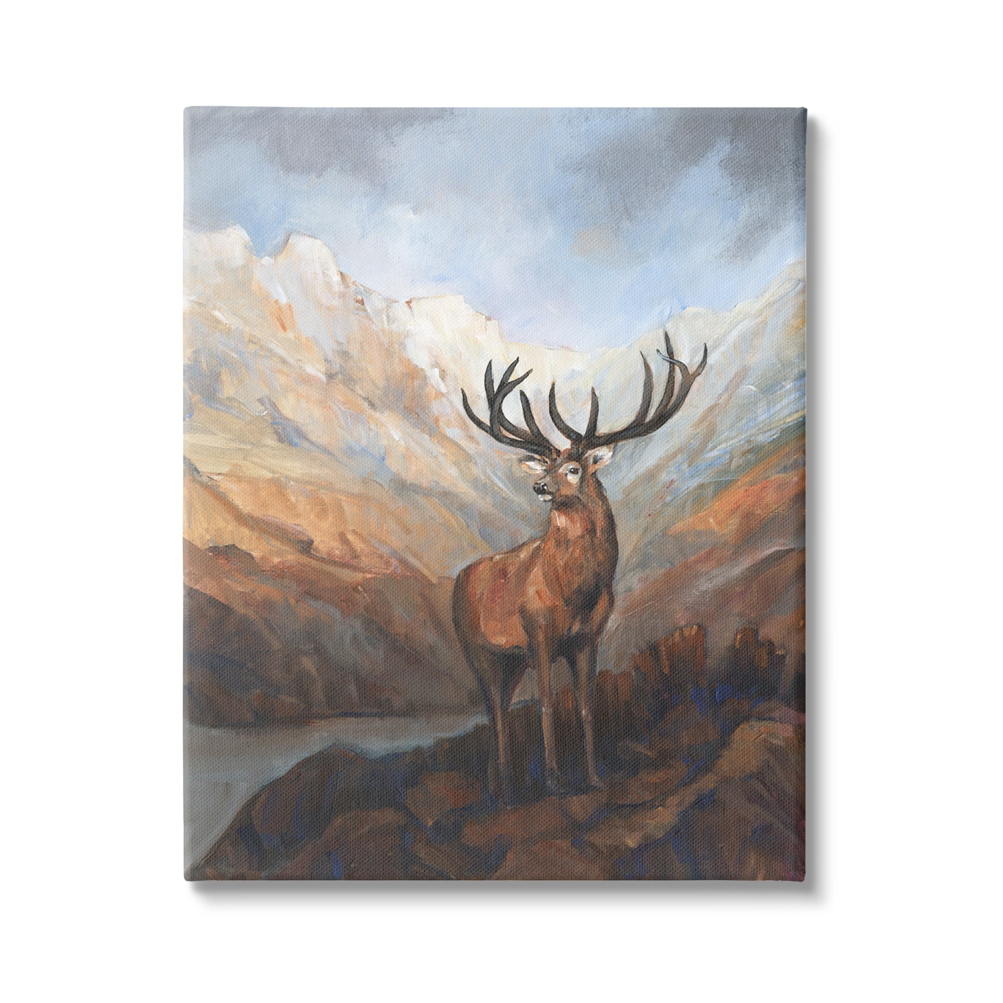 Stupell Wild Deer Breathtaking Mountain View Animals & Insects Painting Gallery Wrapped Canvas Print Wall Art