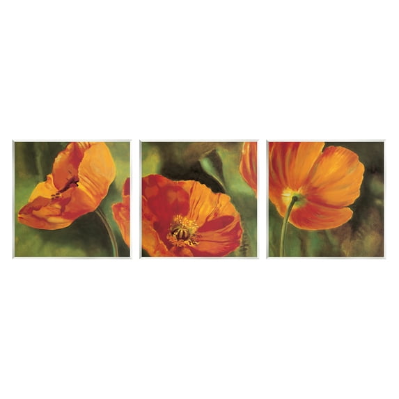 Stupell Wild Poppy Blooms Flower Garden Botanical & Floral Painting Wall Plaque Unframed Art Print Wall Art, Set of 3