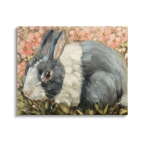 Stupell Wild Rabbit Pink Blooming Meadow Animals & Insects Painting Gallery Wrapped Canvas Print Wall Art