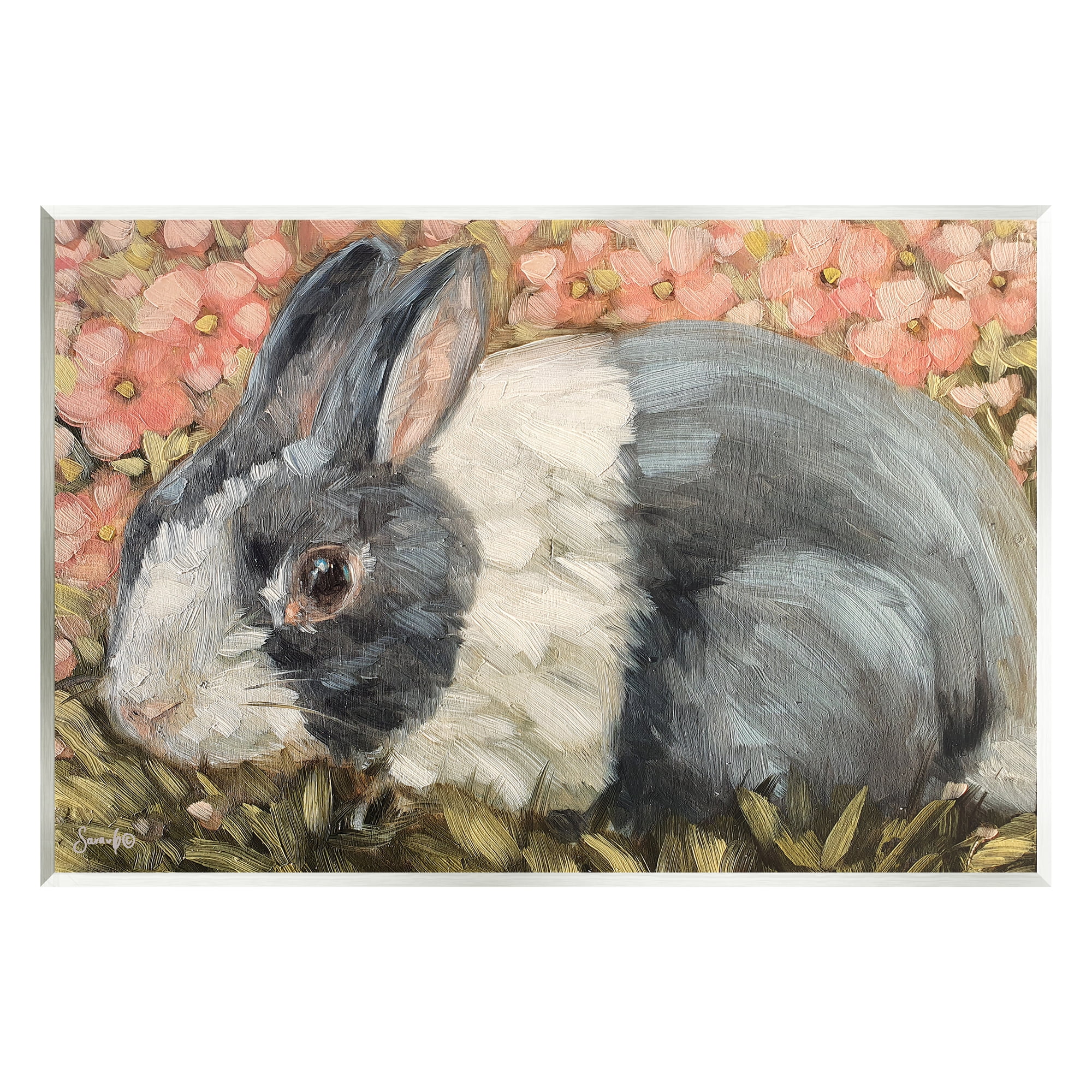 Stupell Wild Rabbit Pink Blooming Meadow Animals & Insects Painting Wall Plaque Unframed Art Print Wall Art