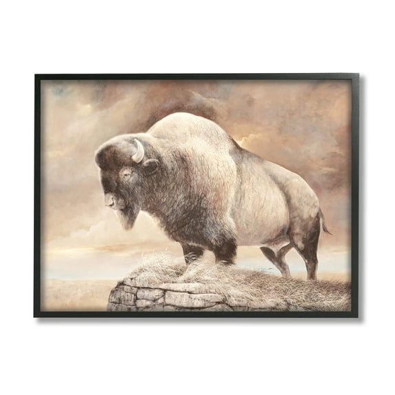 Stupell Wildlife Bison Forest Nature Scenery Animals & Insects Painting Black Framed Art Print Wall Art