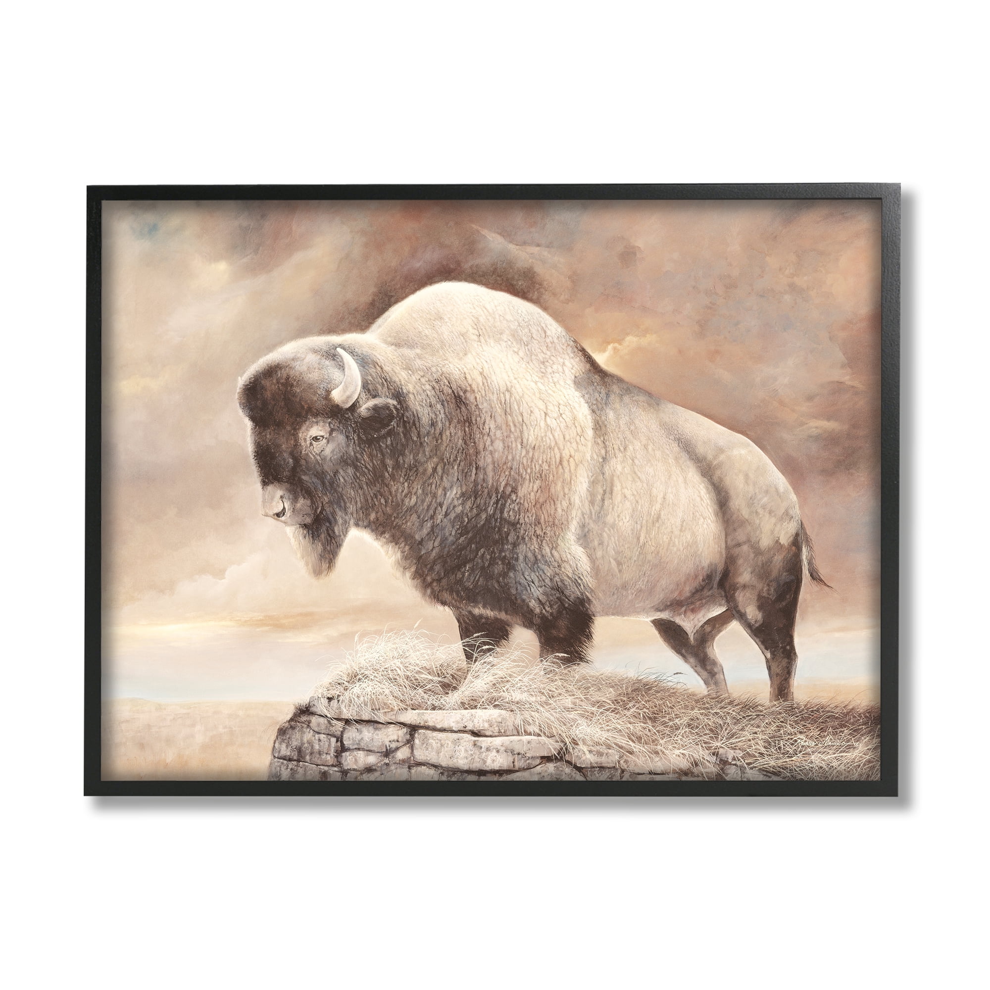 Stupell Wildlife Bison Forest Nature Scenery Animals & Insects Painting Black Framed Art Print Wall Art