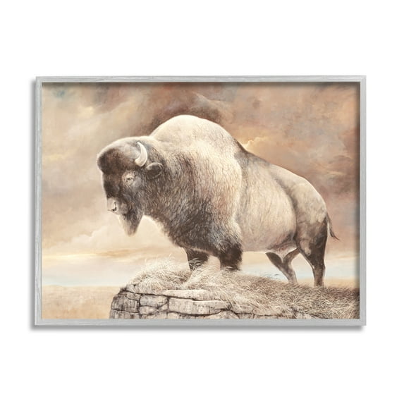 Stupell Wildlife Bison Forest Nature Scenery Animals & Insects Painting Gray Framed Art Print Wall Art