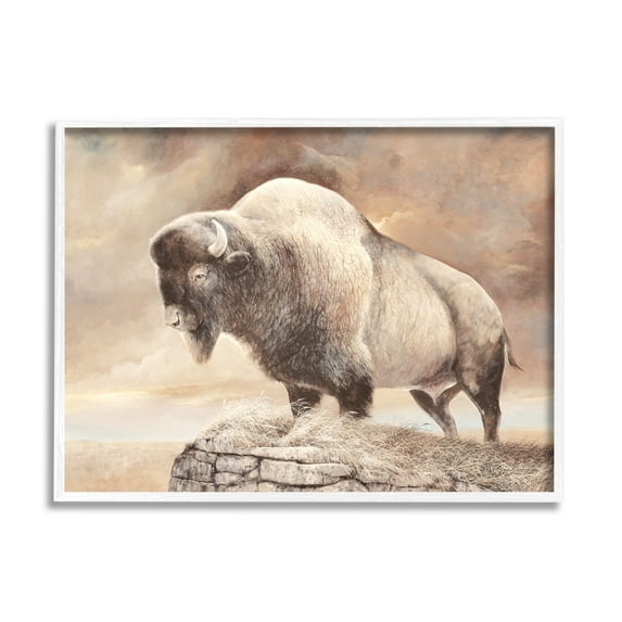 Stupell Wildlife Bison Forest Nature Scenery Animals & Insects Painting White Framed Art Print Wall Art