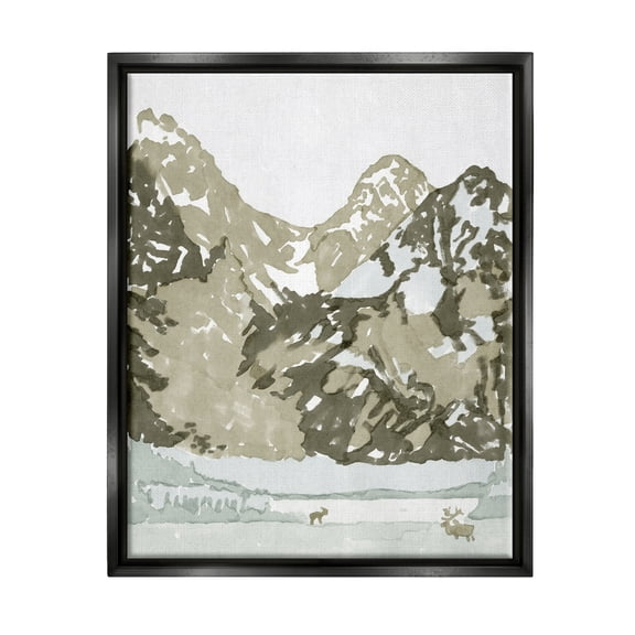 Stupell Wildlife Mountain Peaks Nature Landscape Painting Black Floater Framed Art Print Wall Art
