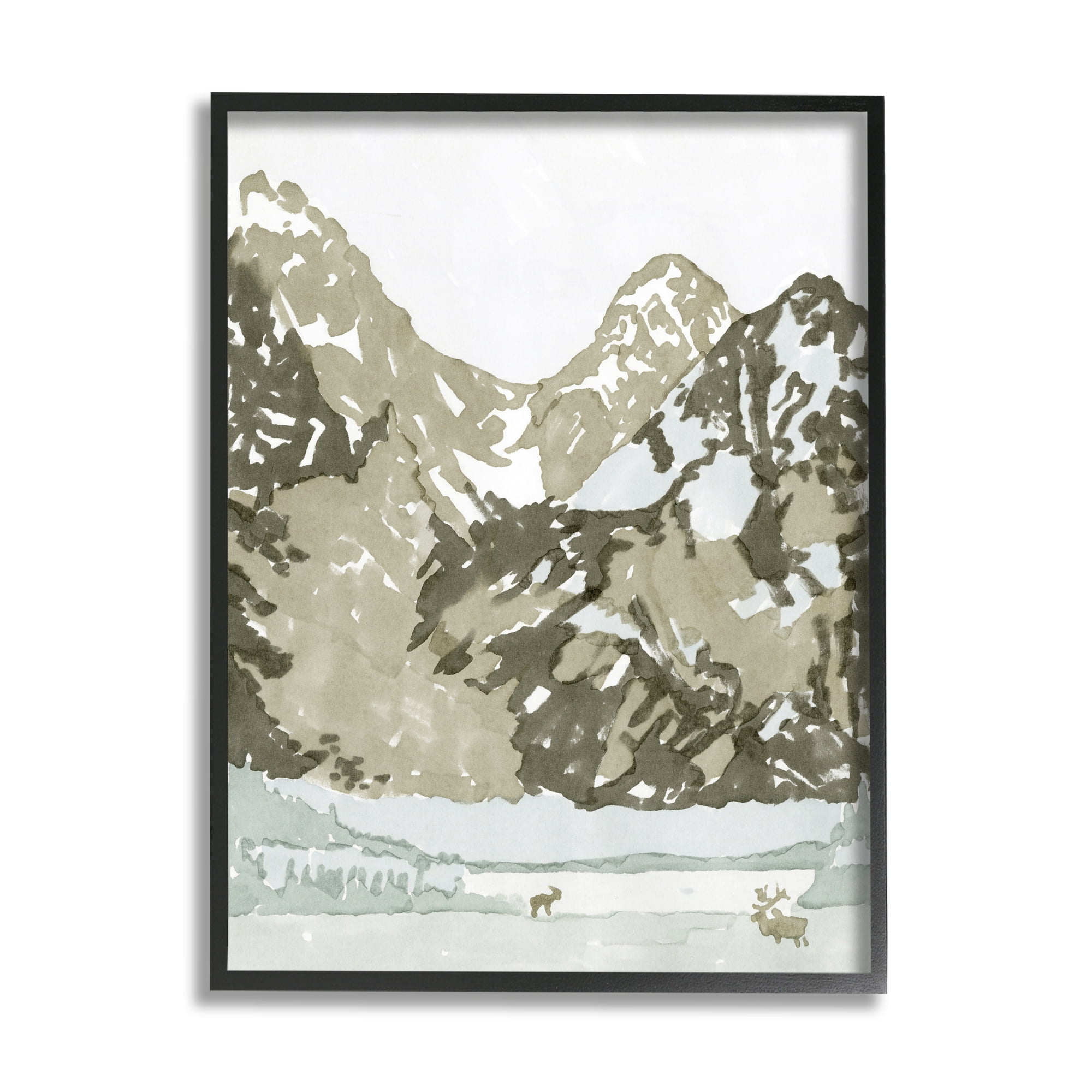 Stupell Wildlife Mountain Peaks Nature Landscape Painting Black Framed Art Print Wall Art