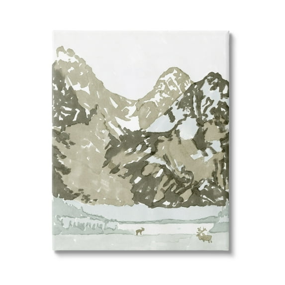 Stupell Wildlife Mountain Peaks Nature Landscape Painting Gallery Wrapped Canvas Print Wall Art