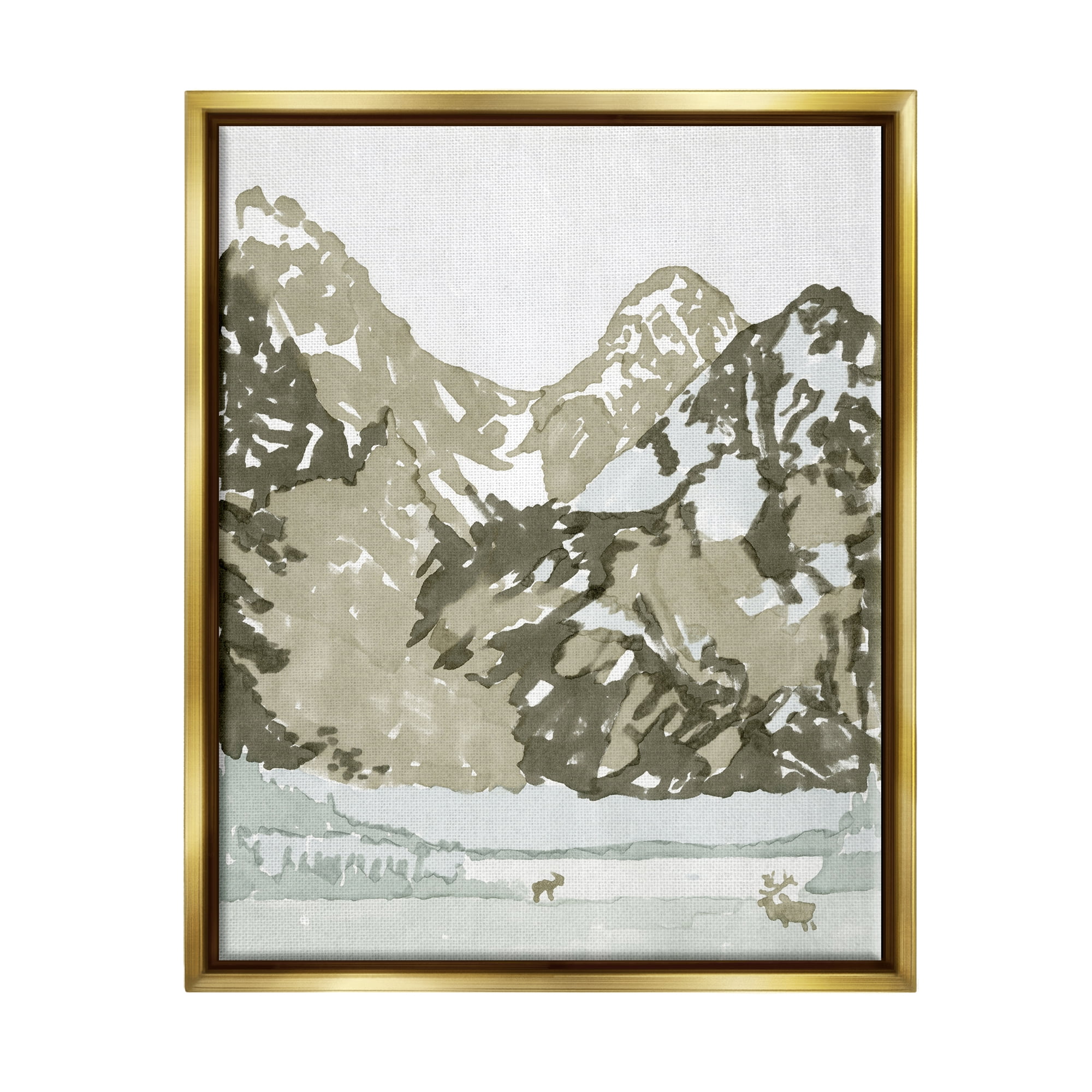 Stupell Wildlife Mountain Peaks Nature Landscape Painting Gold Floater Framed Art Print Wall Art