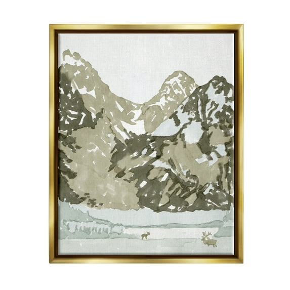 Stupell Wildlife Mountain Peaks Nature Landscape Painting Gold Floater Framed Art Print Wall Art
