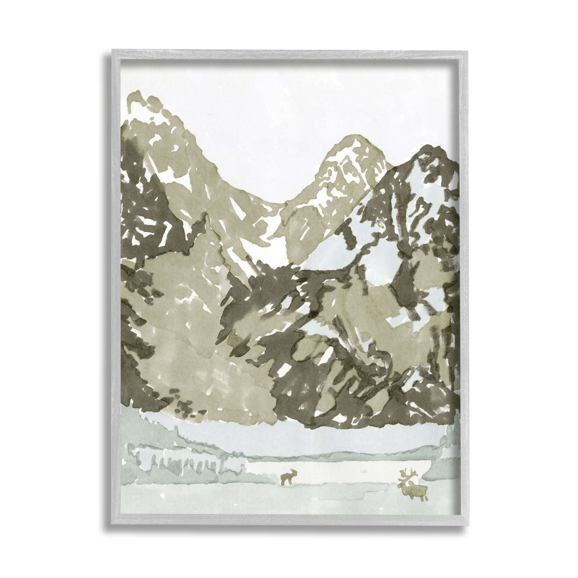 Stupell Wildlife Mountain Peaks Nature Landscape Painting Gray Framed Art Print Wall Art
