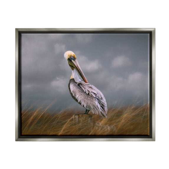 Stupell Wildlife Pelican Bird Cloudy Sky Animals & Insects Photography Gray Floater Framed Art Print Wall Art