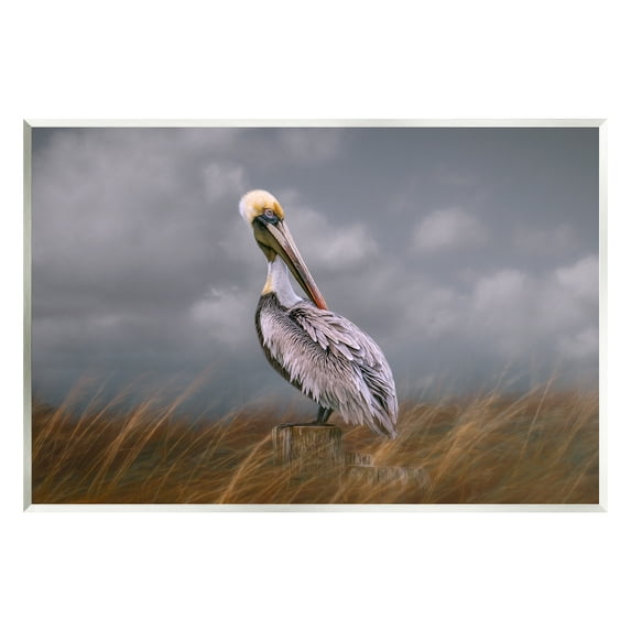 Stupell Wildlife Pelican Bird Cloudy Sky Animals & Insects Photography Wall Plaque Unframed Art Print Wall Art