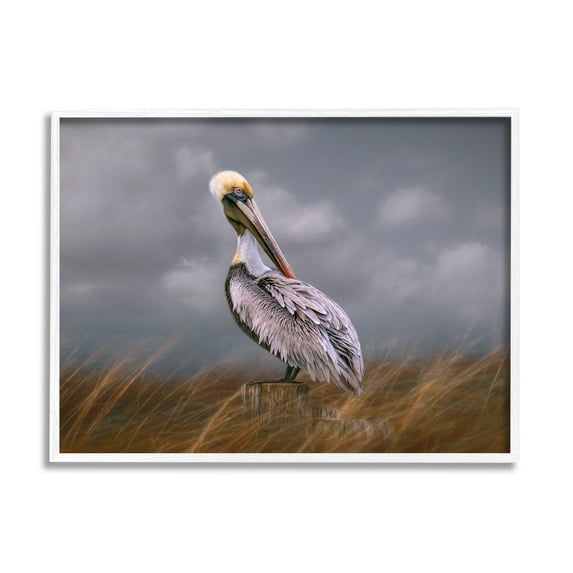 Stupell Wildlife Pelican Bird Cloudy Sky Animals & Insects Photography White Framed Art Print Wall Art