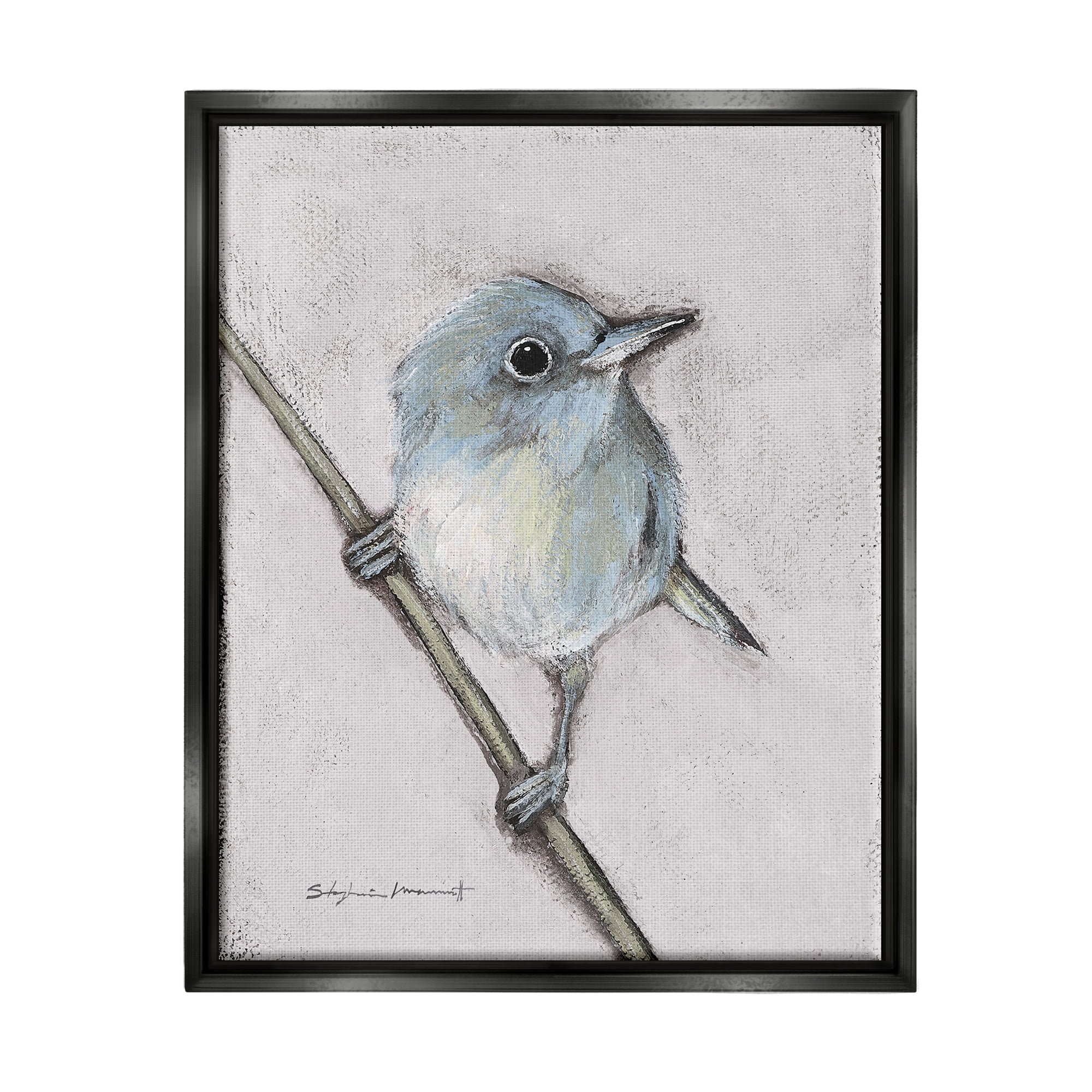 Stupell Wildlife Perched Bird Painting Animals & Insects Painting Black Floater Framed Art Print Wall Art
