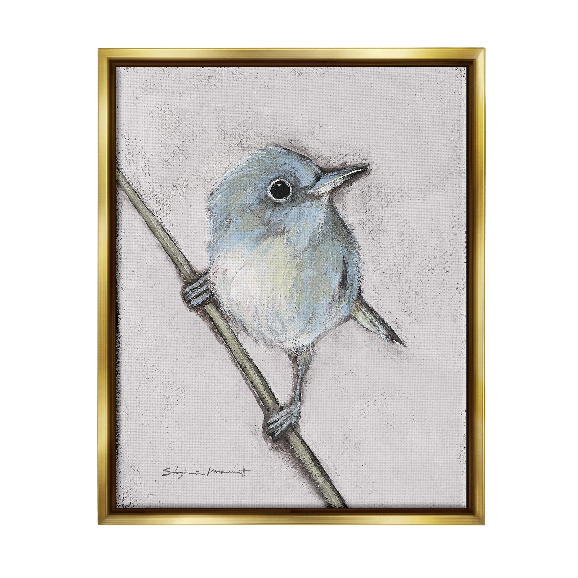 Stupell Wildlife Perched Bird Painting Animals & Insects Painting Gold Floater Framed Art Print Wall Art