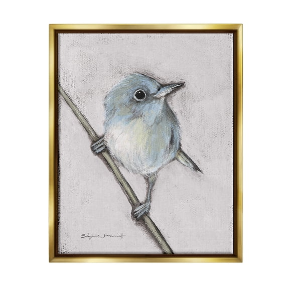 Stupell Wildlife Perched Bird Painting Animals & Insects Painting Gold Floater Framed Art Print Wall Art