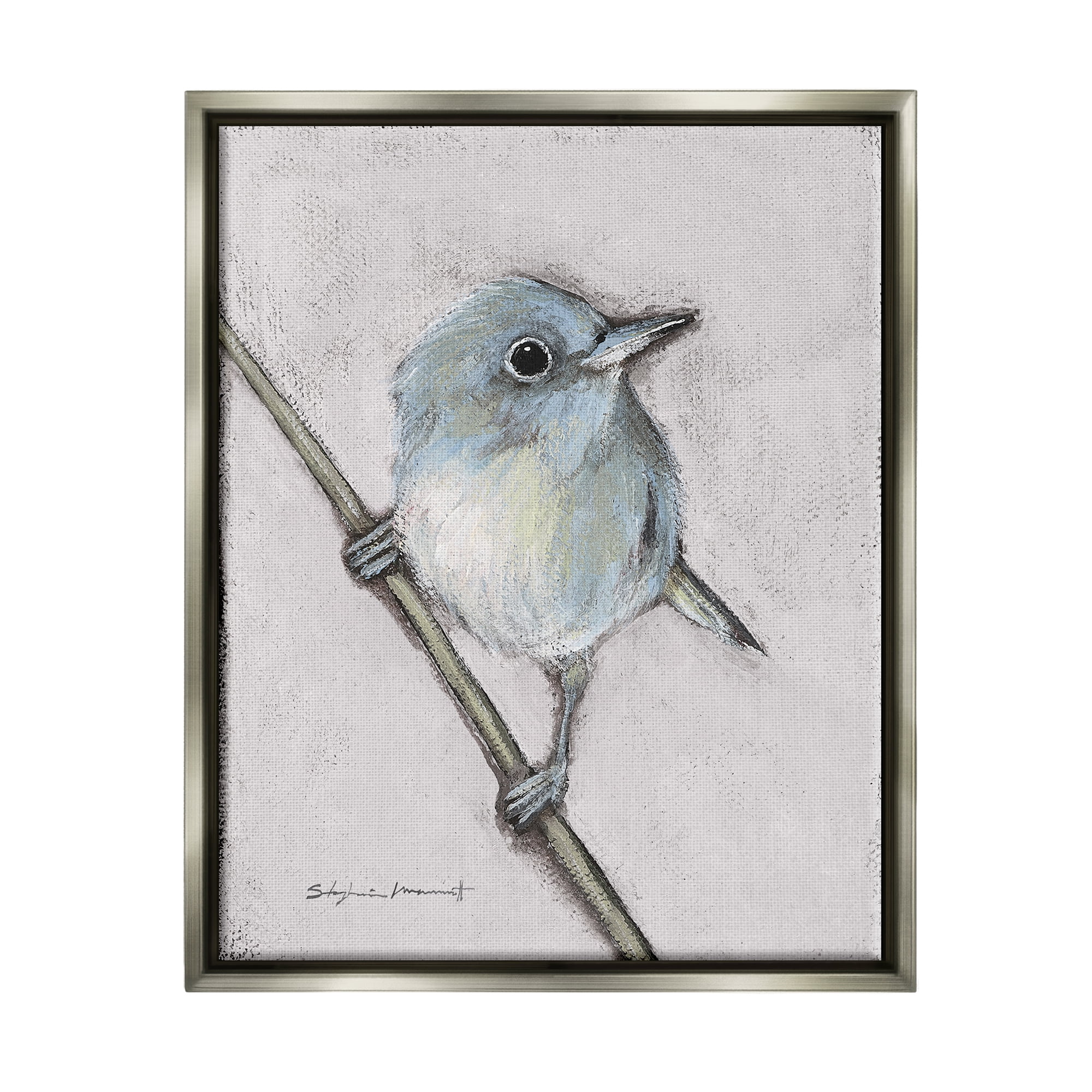 Gray Floater Framed Canvas Print of Perched Bird, 17" x 21"
